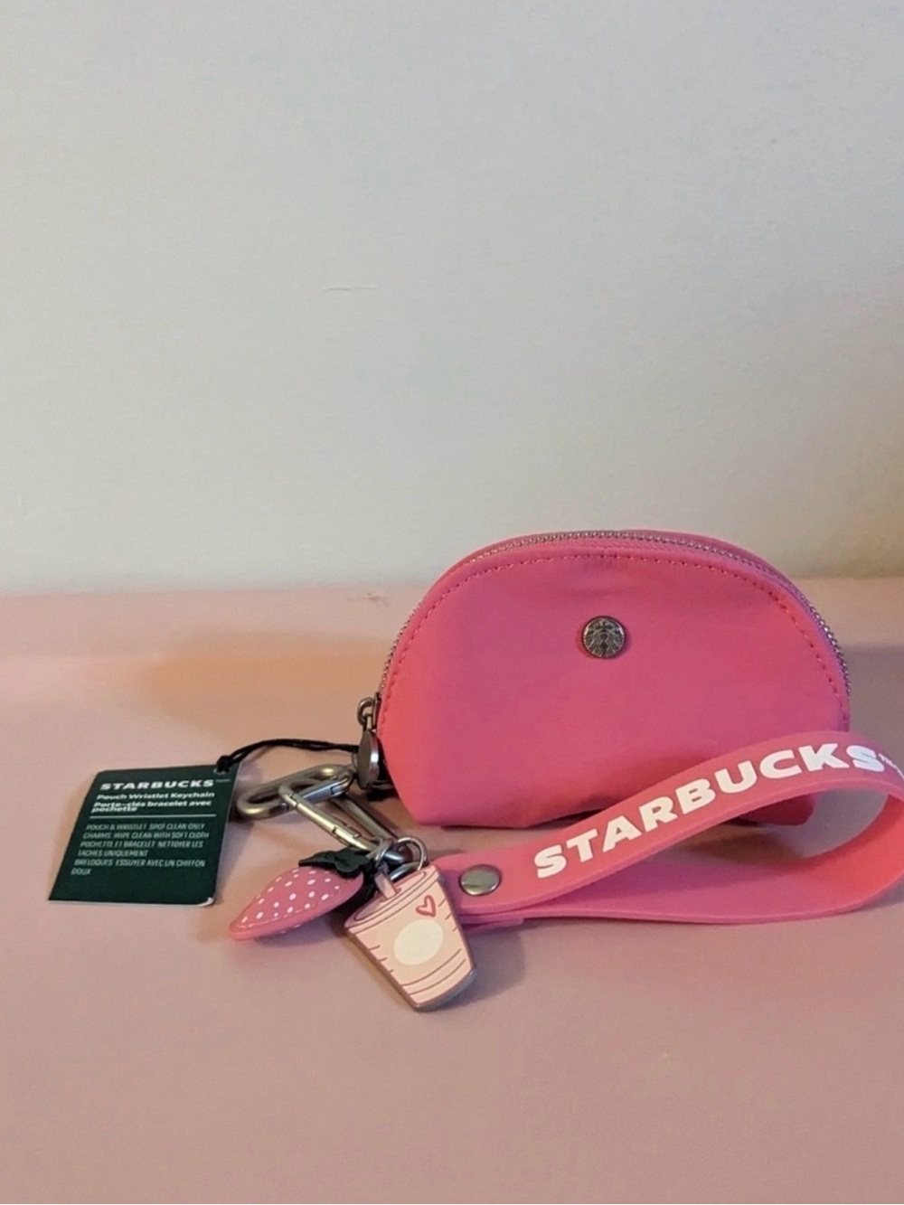 Starbucks Pink Silicone Wristlet Key & Card Holder with Charms